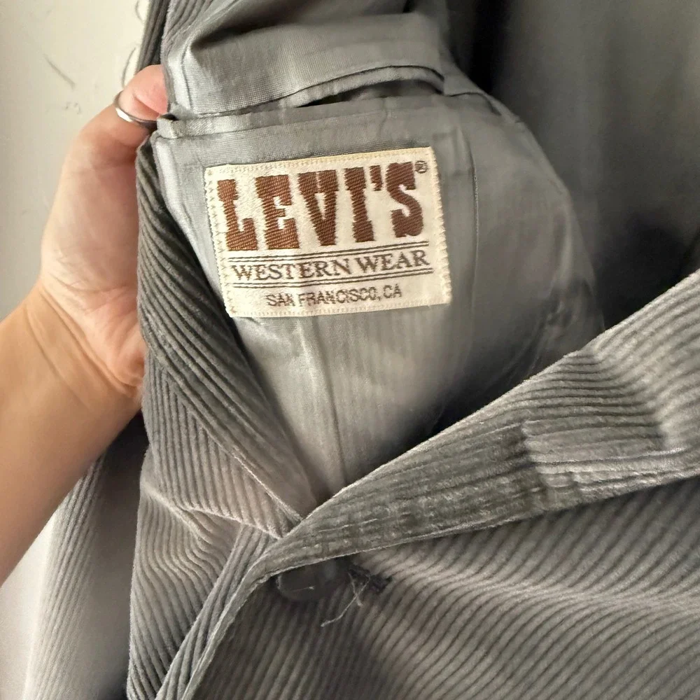 Vintage 70s Levi's Western Wear Corduroy Sport Coat Jacket Gray Mens 42L‎ Cowboy